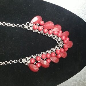 NWT Necklace with earrings & adjustable bracelet in burgundy red